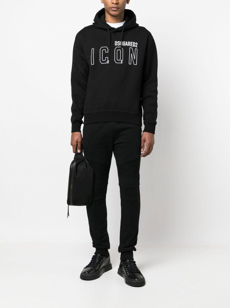 Black Logo Print Cotton Hoodie