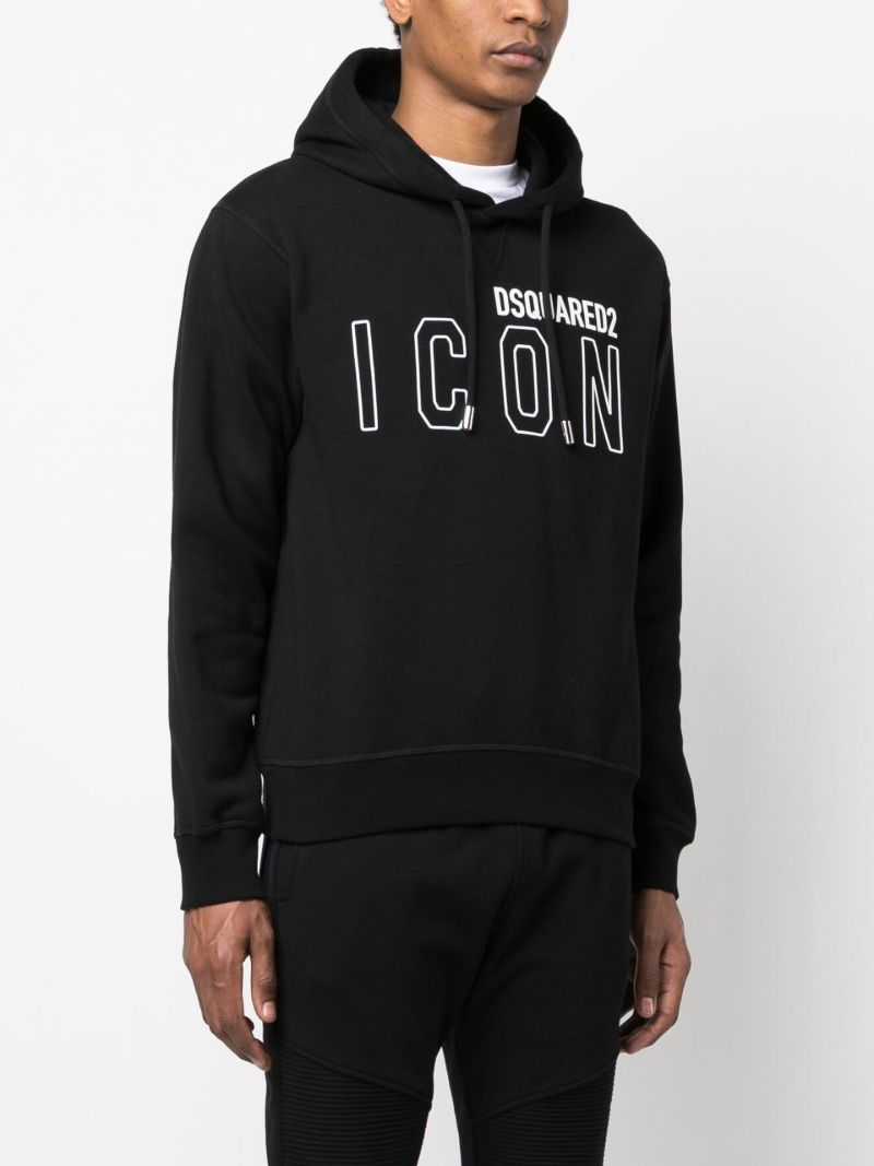 Black Logo Print Cotton Hoodie