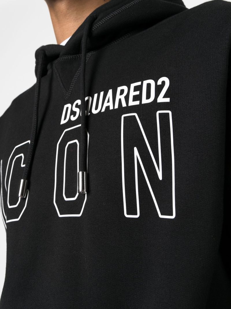 Black Logo Print Cotton Hoodie