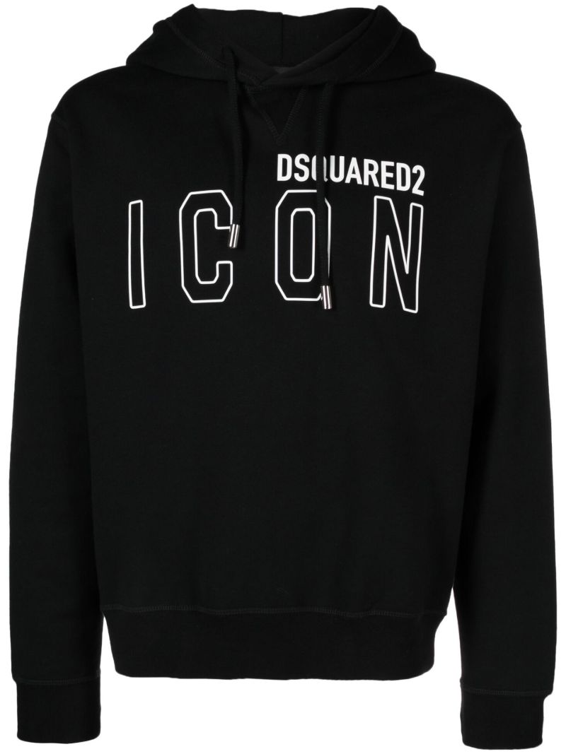 Black Logo Print Cotton Hoodie