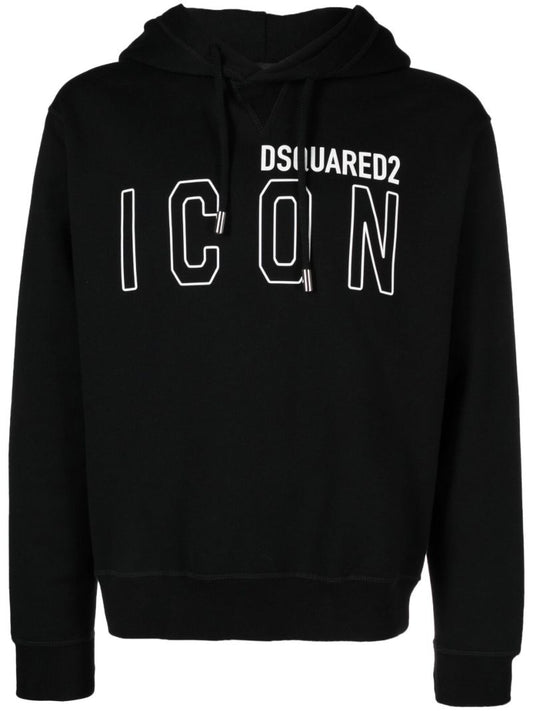 Black Logo Print Cotton Hoodie