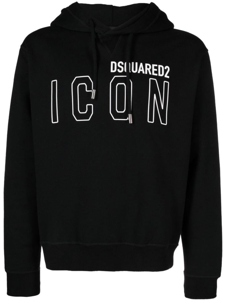 Black Logo Print Cotton Hoodie