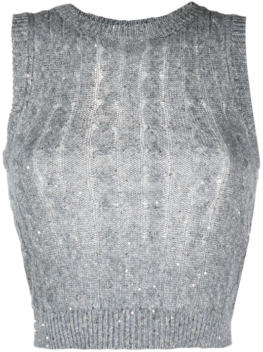 Grey Sequin-embellished Sweater Vest