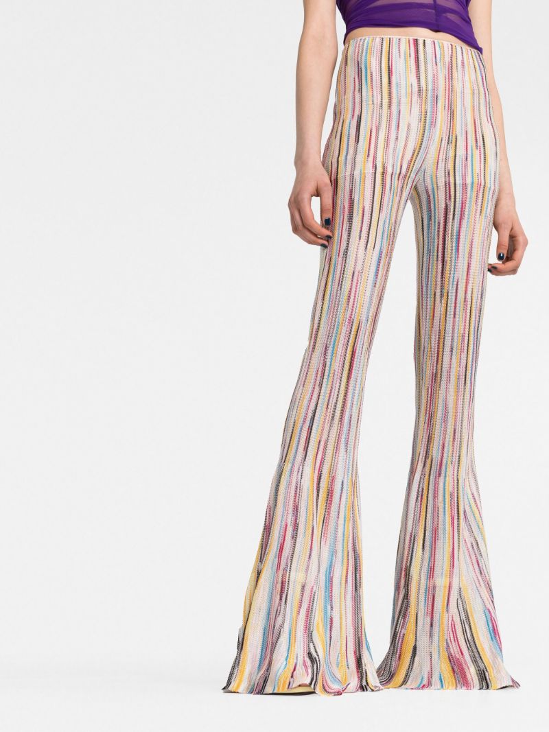 Multicolour Striped Knitted Flared Trousers