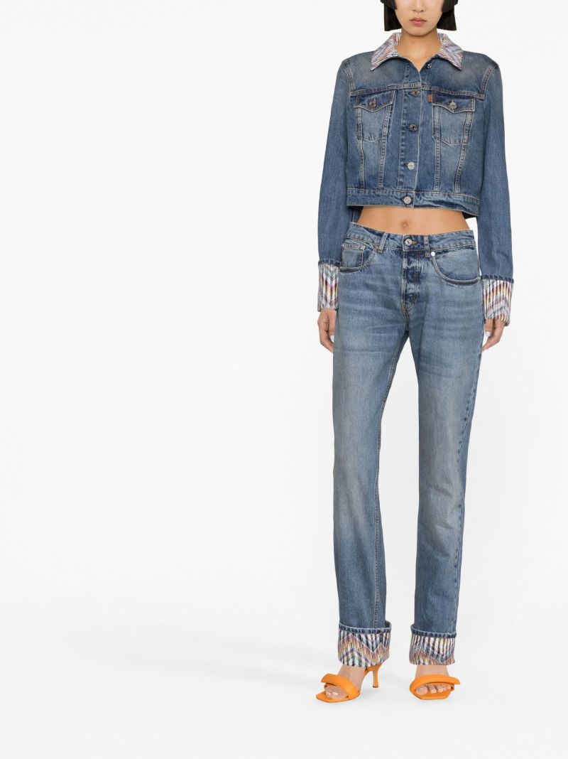 Blue Zigzag Detail Straight-leg Jeans