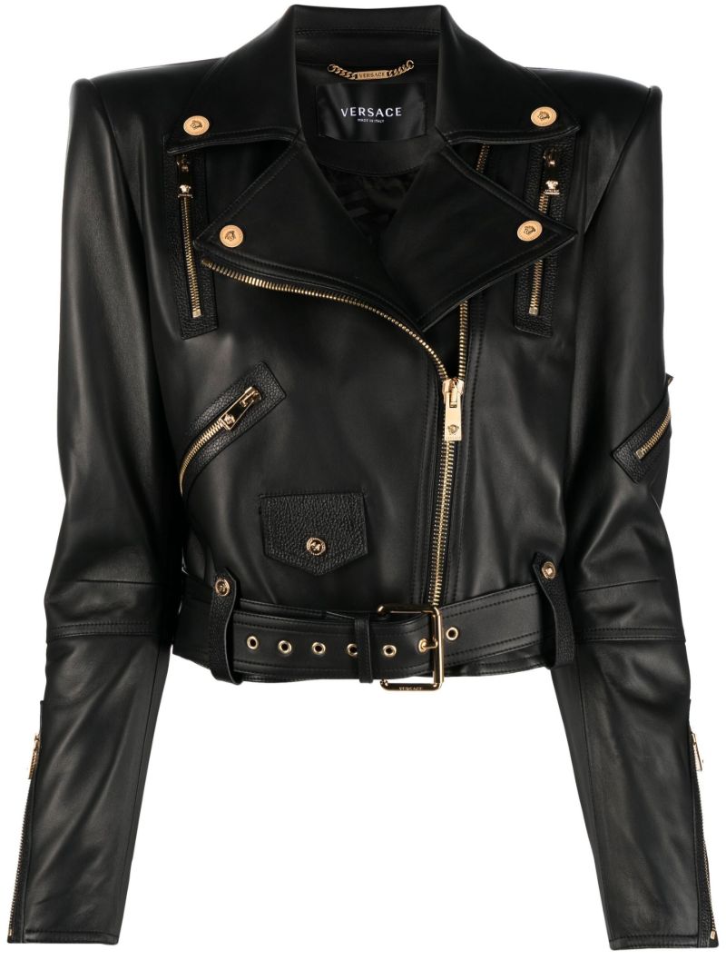 Black Zip-up Leather Biker Jacket