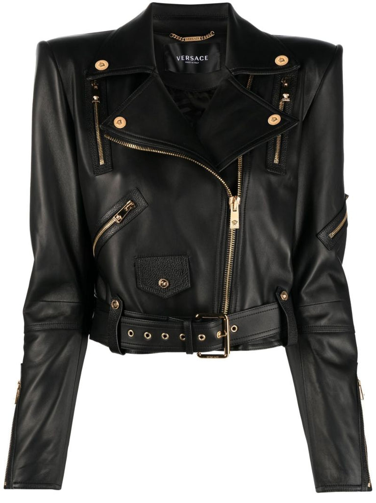Black Zip-up Leather Biker Jacket