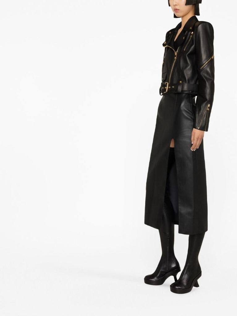 Black Zip-up Leather Biker Jacket