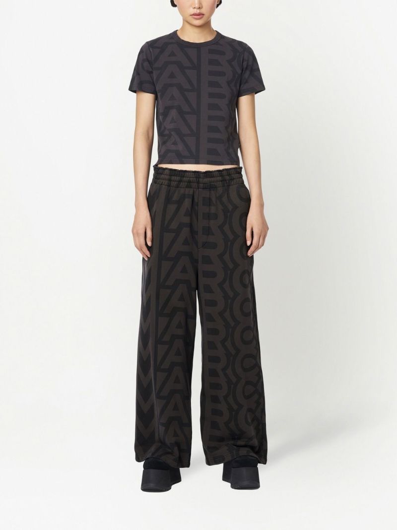 Brown and Black Monogram Print Oversized Track Pants