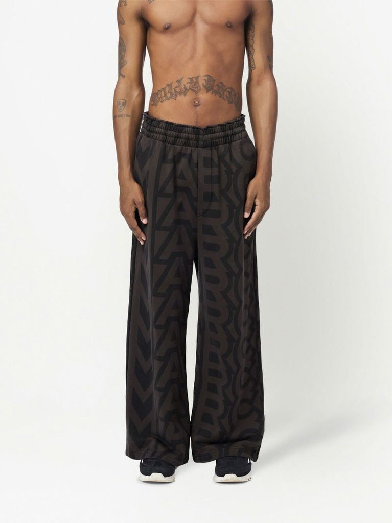 Brown and Black Monogram Print Oversized Track Pants