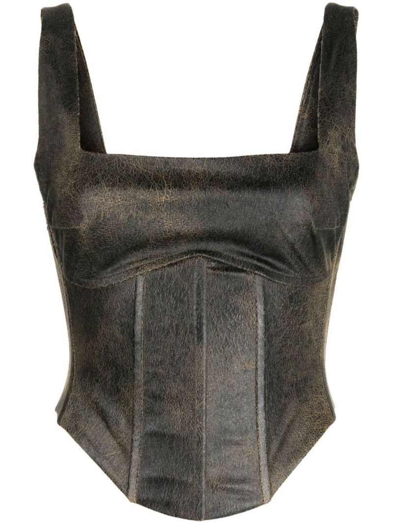 Brown Cracked Faux Leather Corset