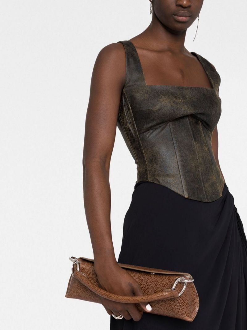 Brown Cracked Faux Leather Corset