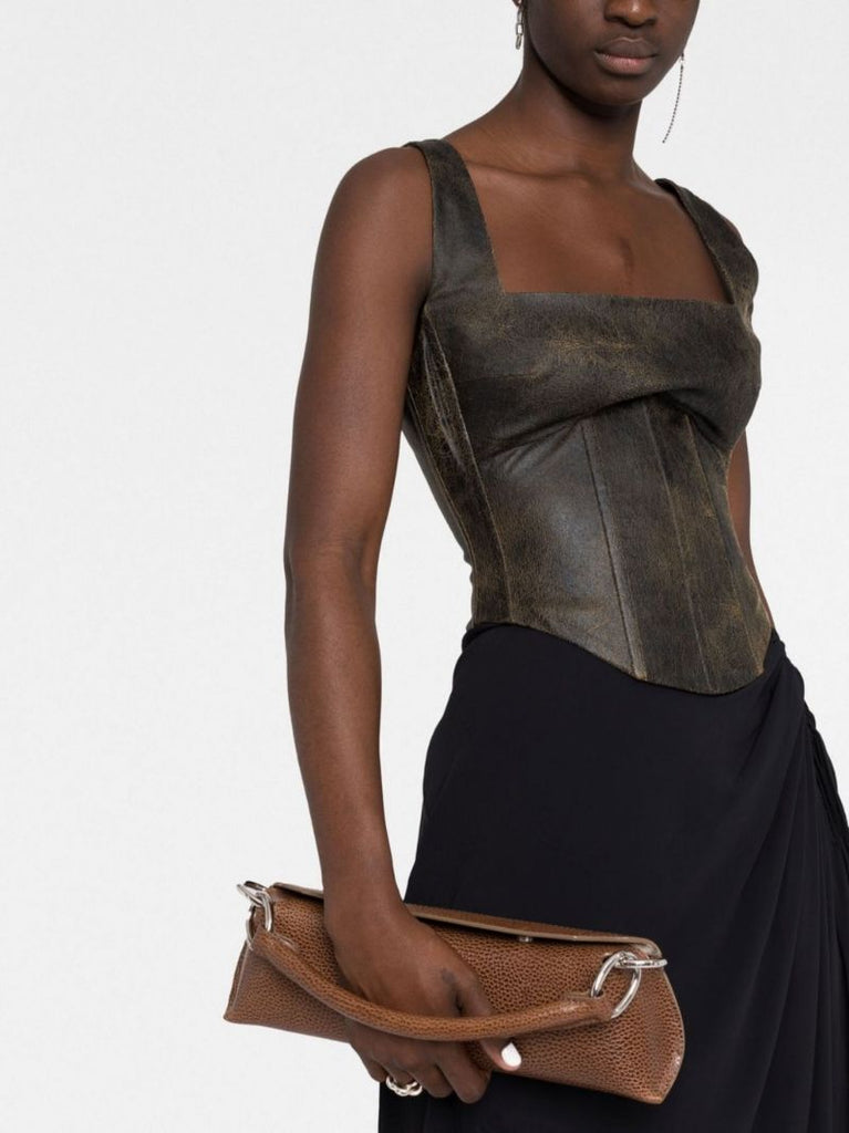 Brown Cracked Faux Leather Corset