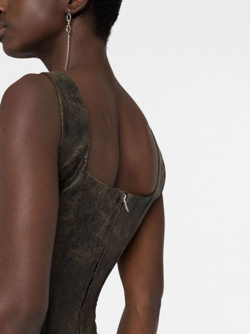Brown Cracked Faux Leather Corset