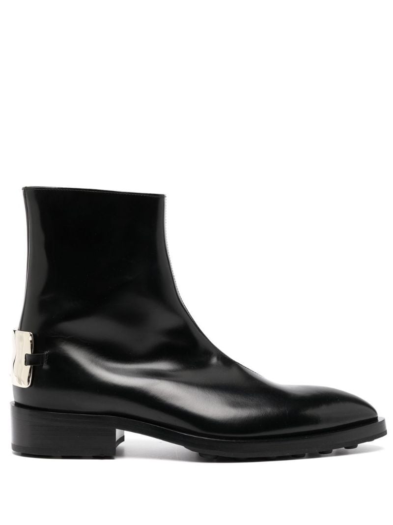 Black Logo Plaque Leather Chelsea Boots