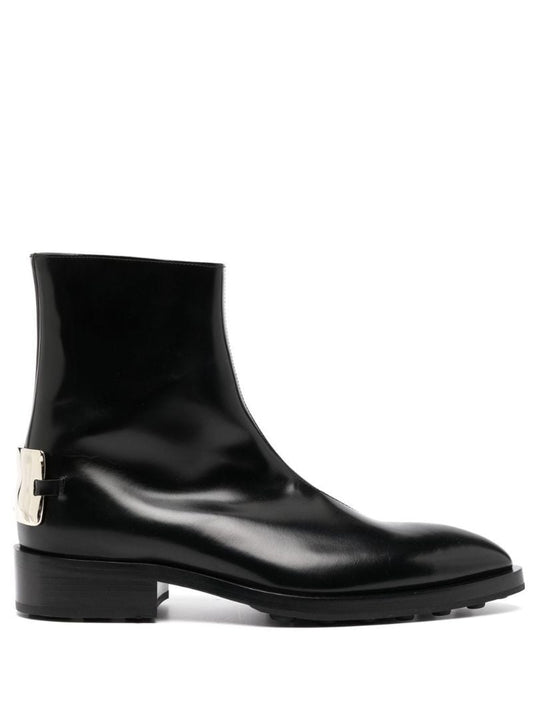 Black Logo Plaque Leather Chelsea Boots