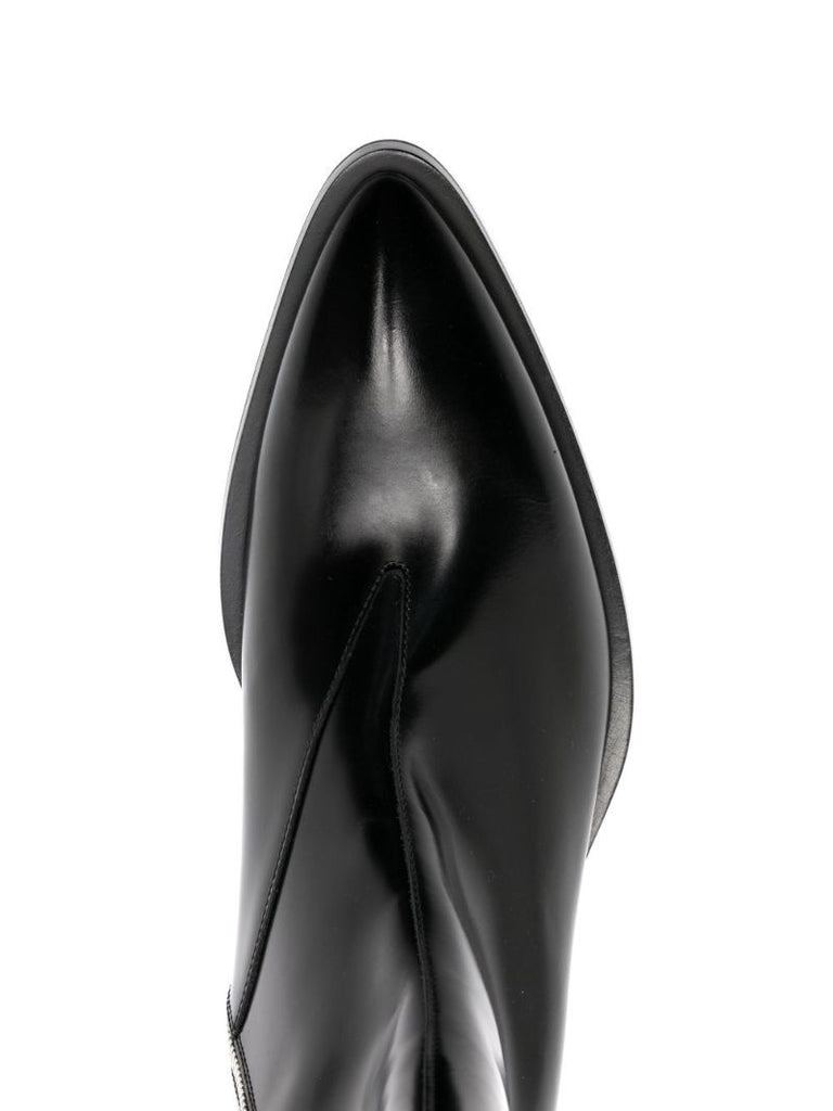 Black Logo Plaque Leather Chelsea Boots