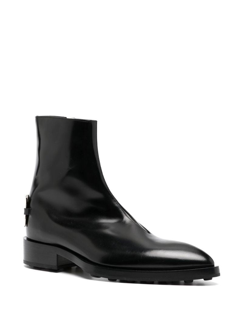 Black Logo Plaque Leather Chelsea Boots