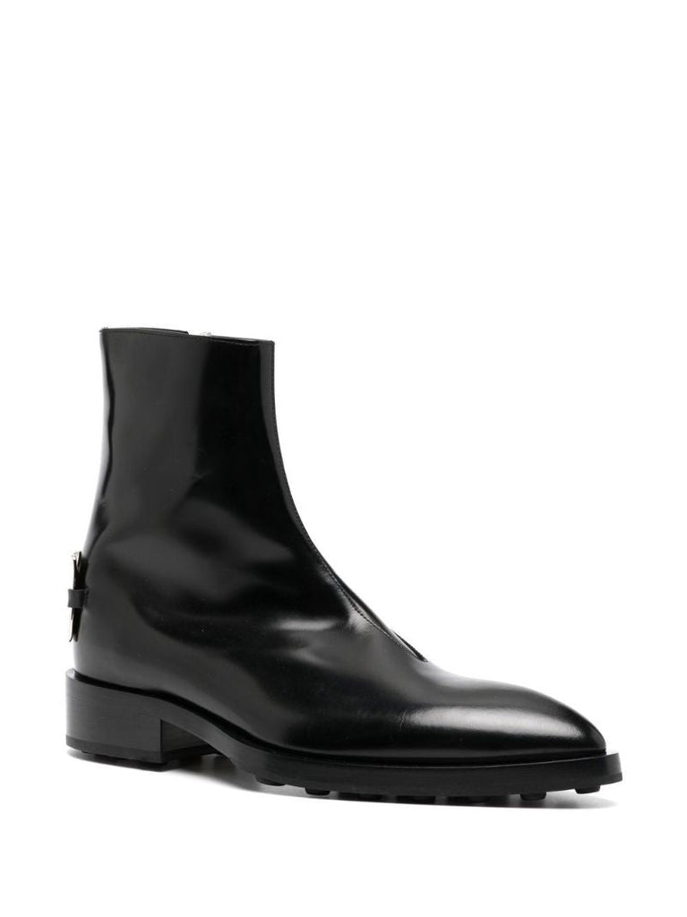 Black Logo Plaque Leather Chelsea Boots