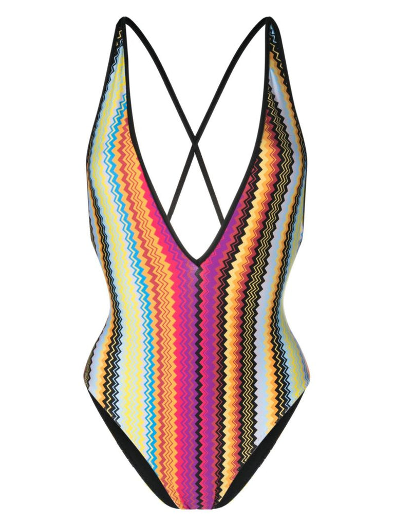 Pink Zigzag Crossover Swimsuit