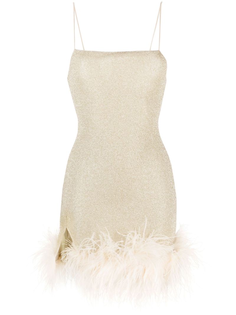 Gold LumiÃ_x0083_Â¨re Feather-trim Mini Dress