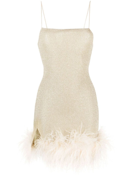 Gold LumiÃ_x0083_Â¨re Feather-trim Mini Dress