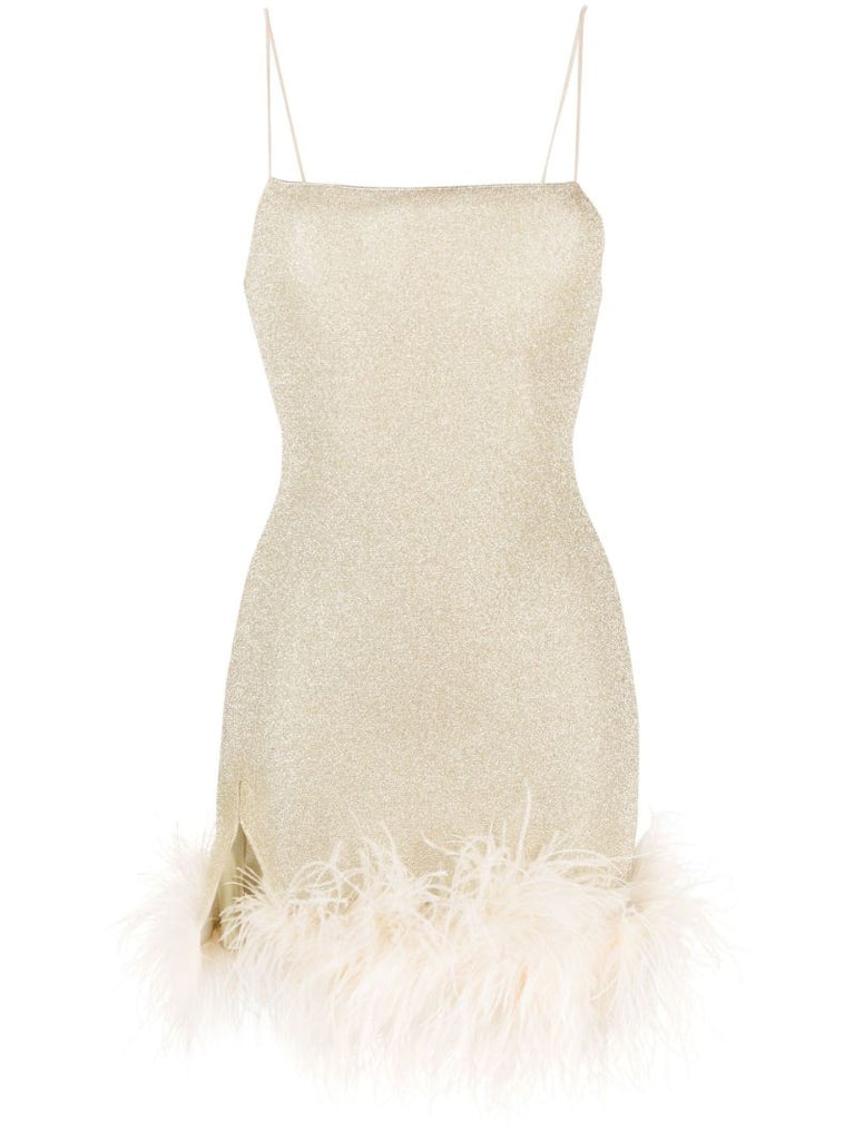 Gold LumiÃ_x0083_Â¨re Feather-trim Mini Dress
