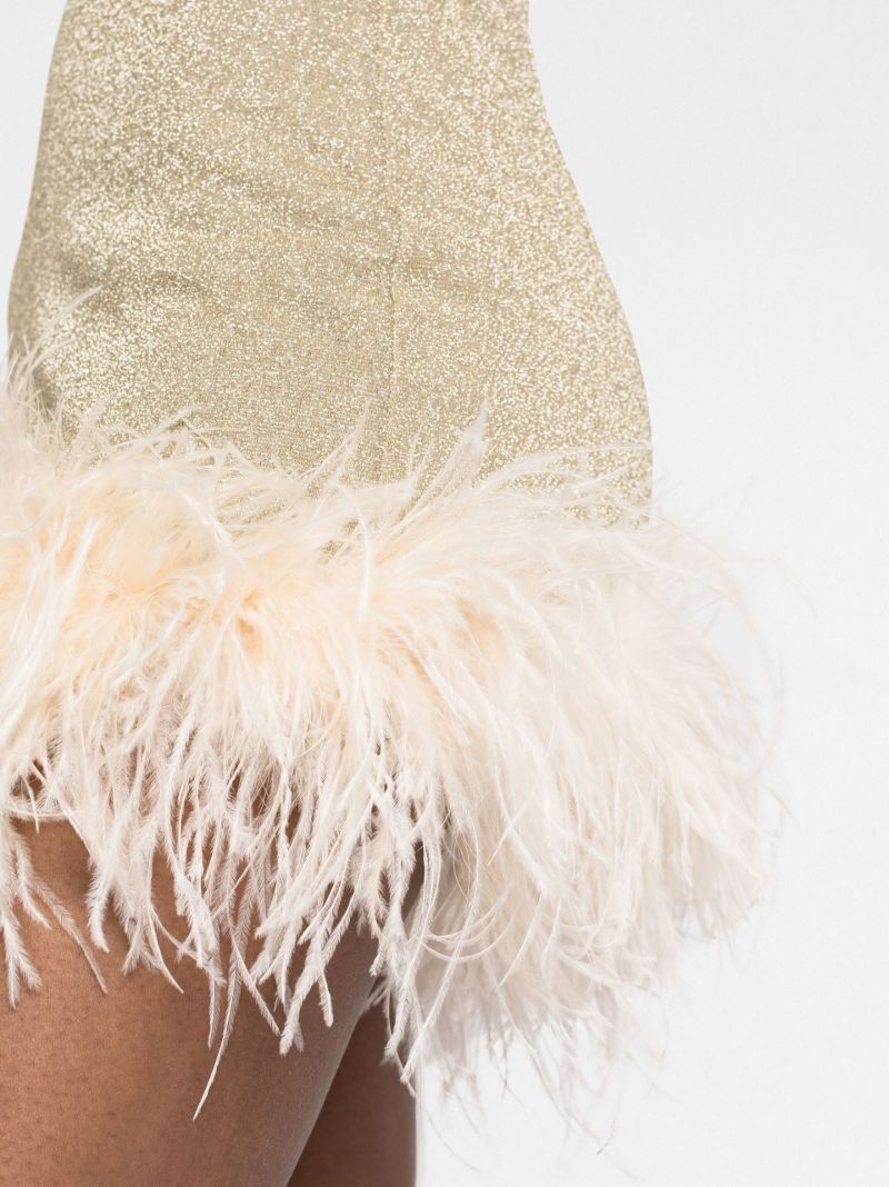 Gold LumiÃ_x0083_Â¨re Feather-trim Mini Dress