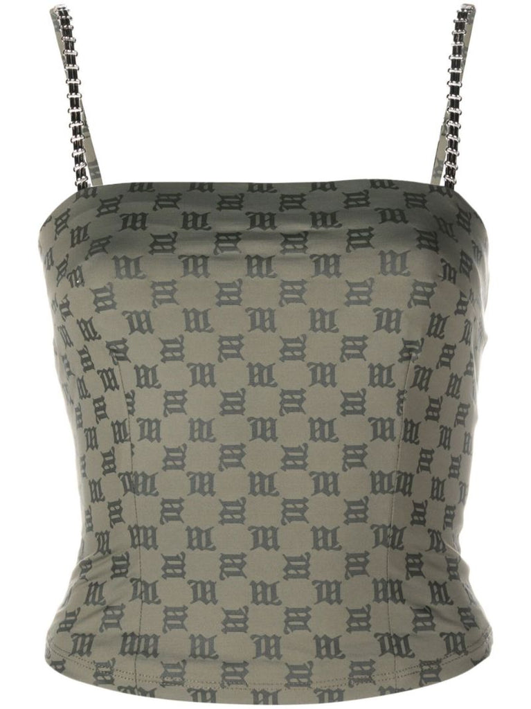 Green Monogram Pattern Spaghetti Straps Top
