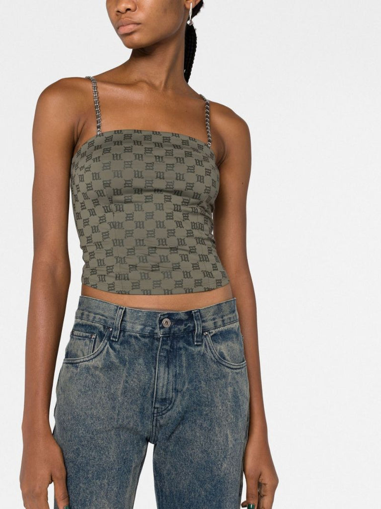 Green Monogram Pattern Spaghetti Straps Top