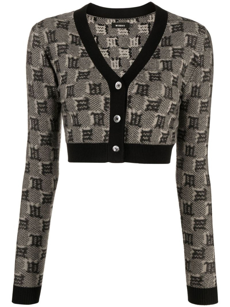Grey Monogram Cropped Cardigan