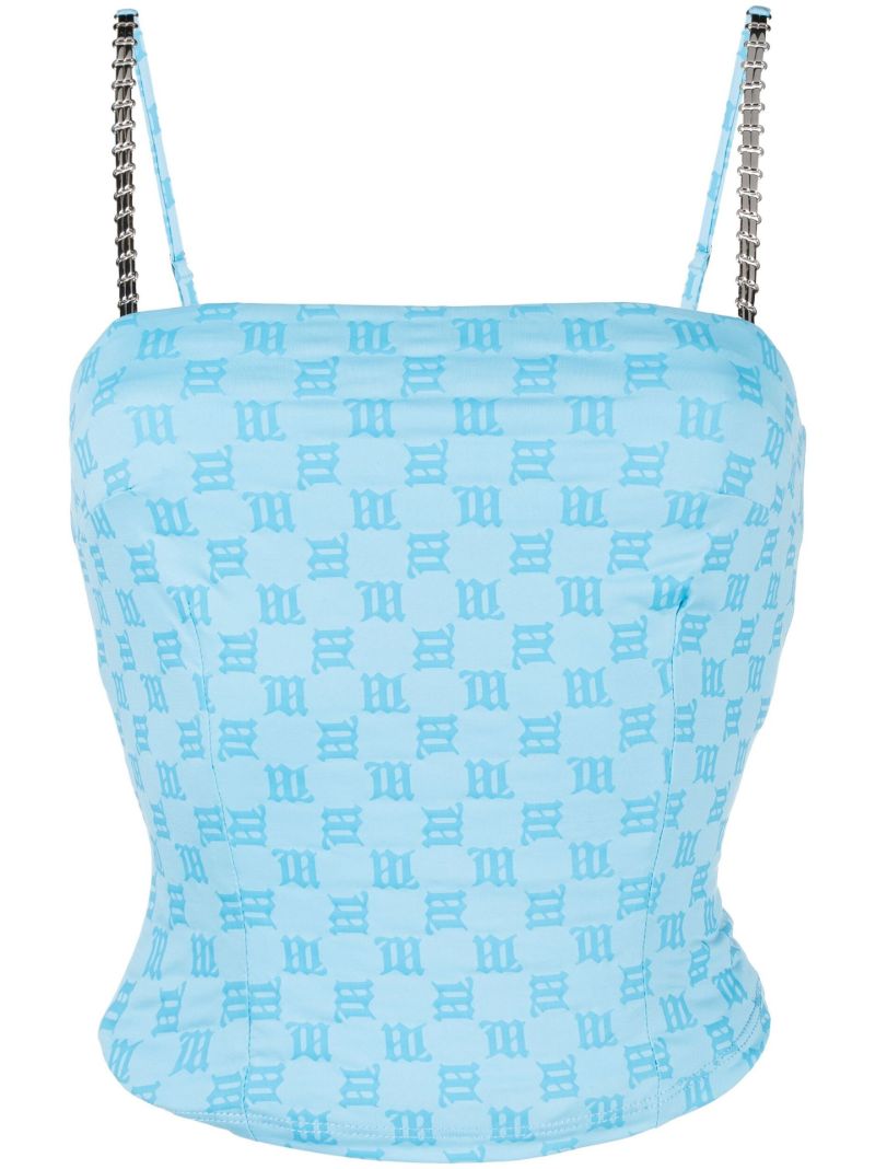 Blue Monogram Print Tank Top