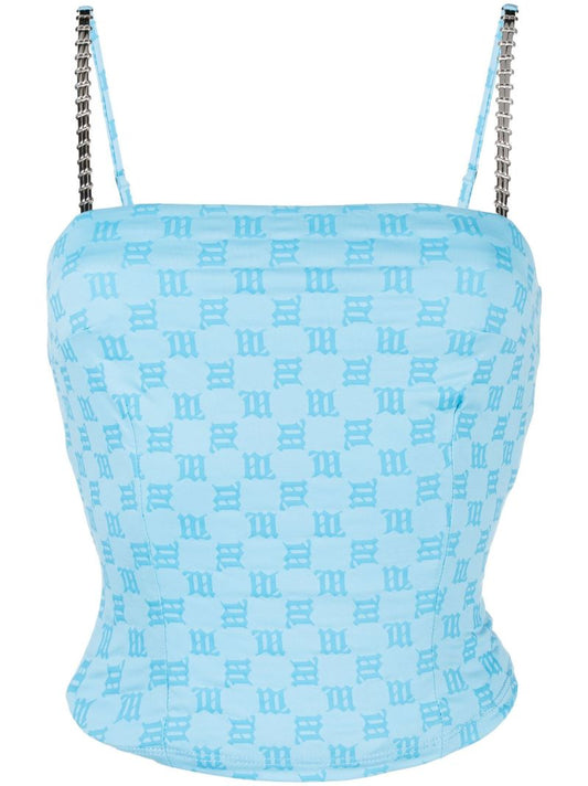 Blue Monogram Print Tank Top