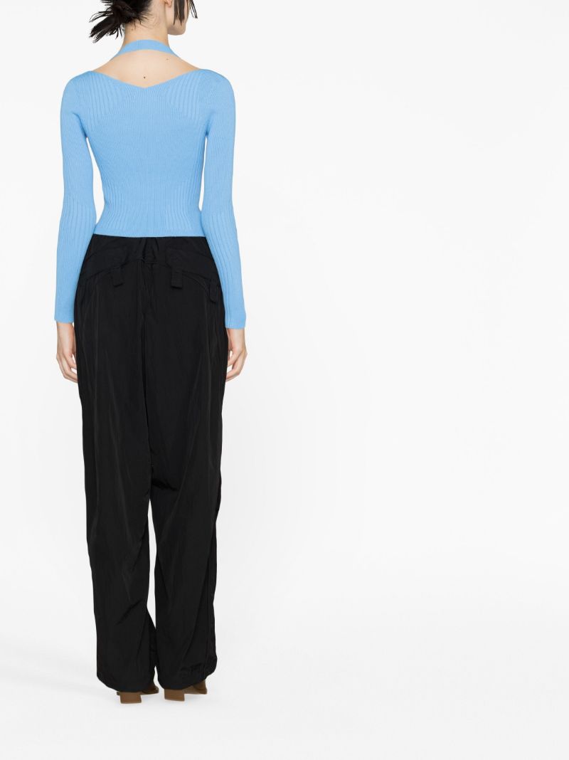 Blue Cut Out Ribbed Knit Cardigan