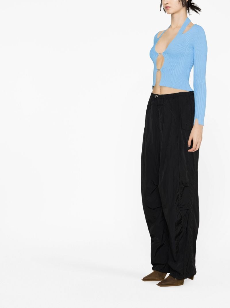 Blue Cut Out Ribbed Knit Cardigan