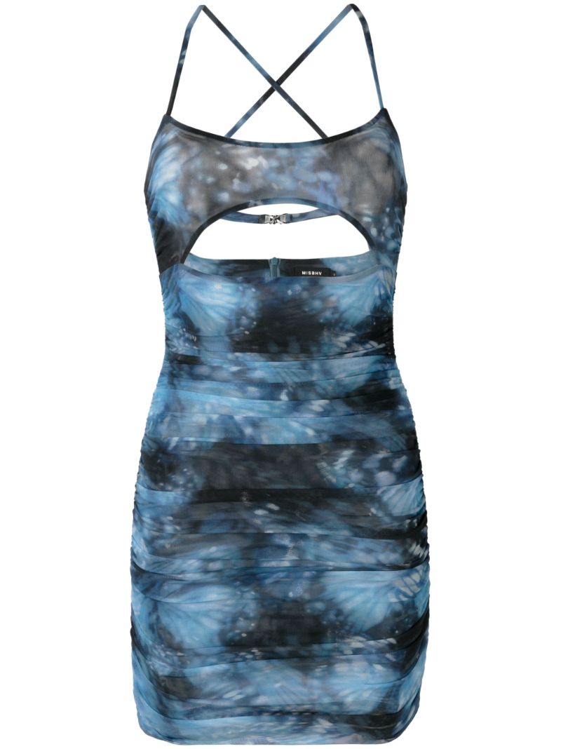 Blue Butterfly Mesh Mini Dress