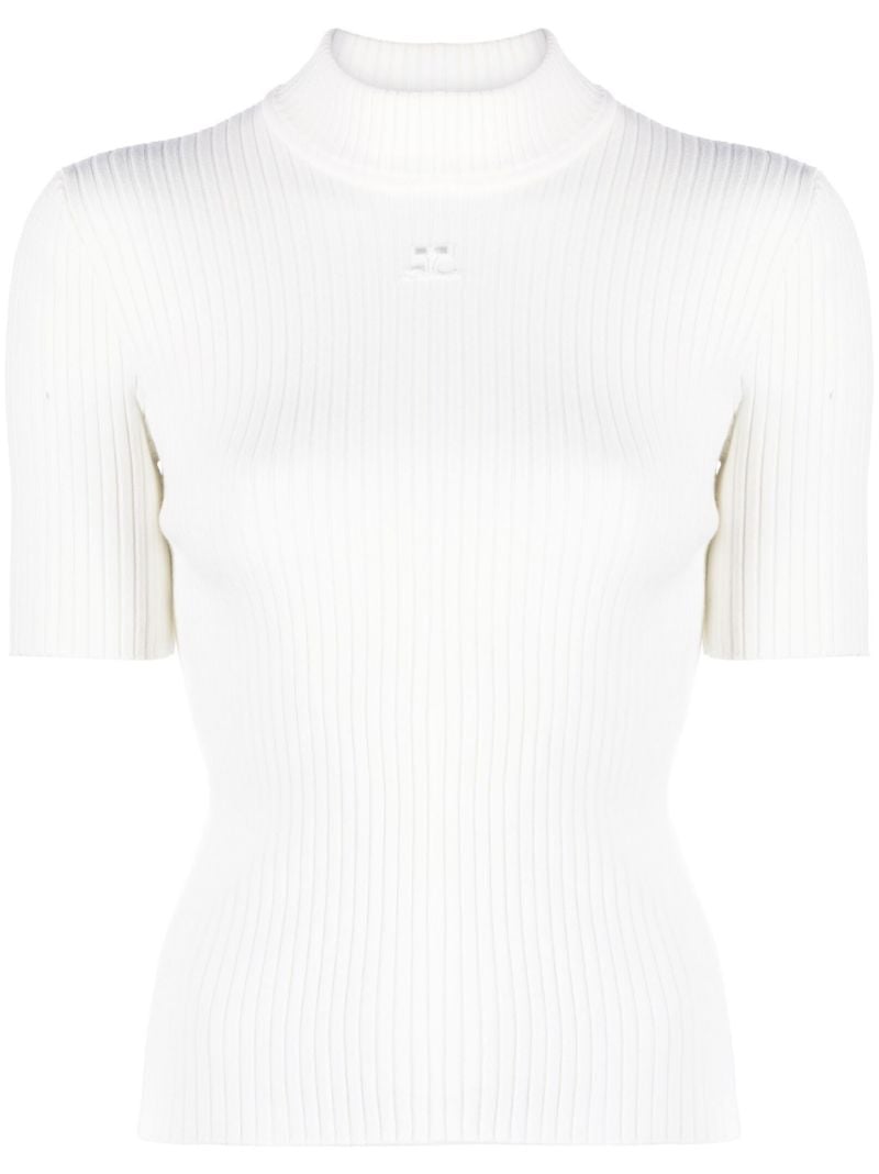 White Ribbed-knit Top