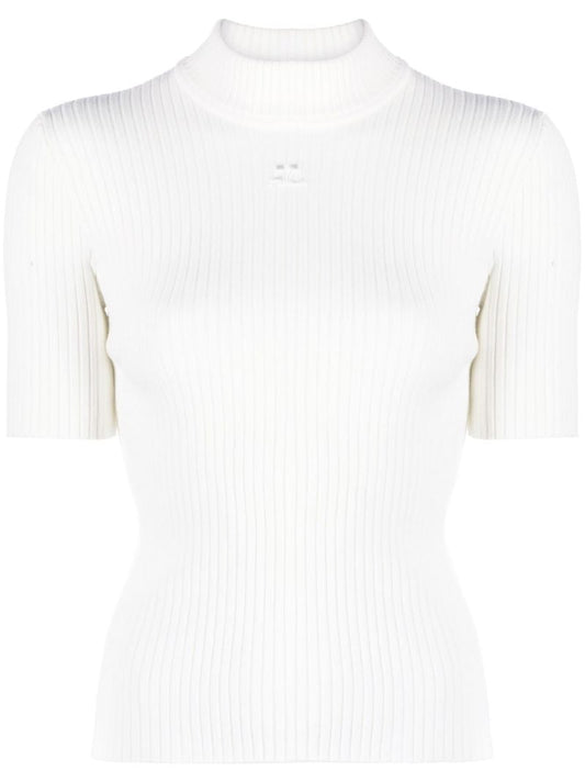 White Ribbed-knit Top