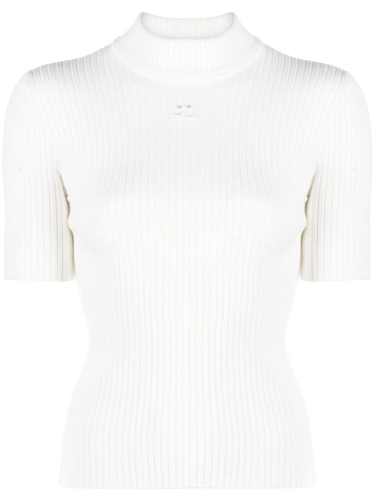 White Ribbed-knit Top