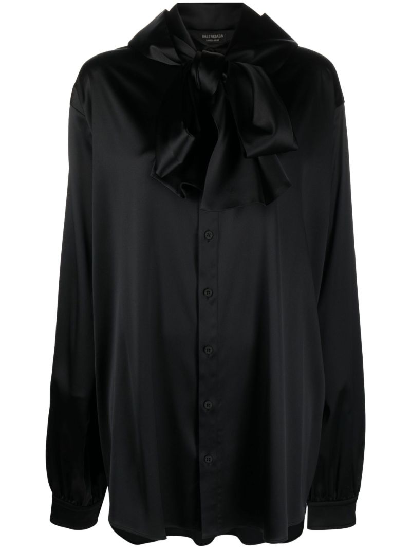 Black Logo Jacquard Hooded Blouse