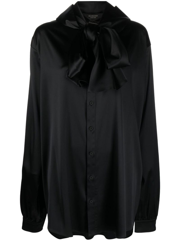 Black Logo Jacquard Hooded Blouse
