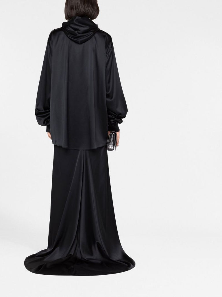 Black Logo Jacquard Hooded Blouse