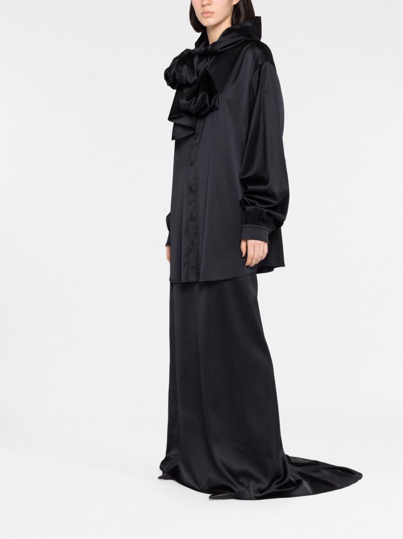 Black Logo Jacquard Hooded Blouse