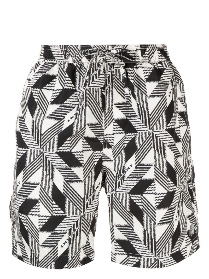Black Geometric Print Swim Shorts