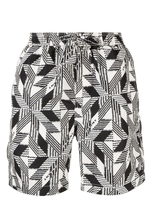 Black Geometric Print Swim Shorts