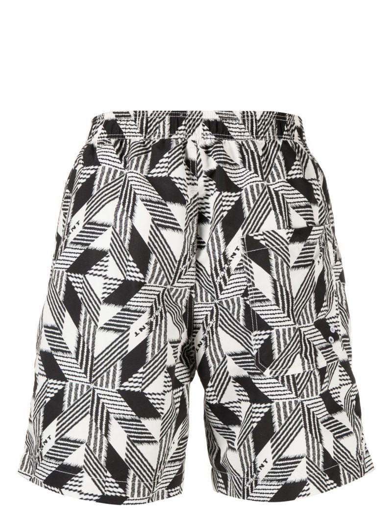 Black Geometric Print Swim Shorts