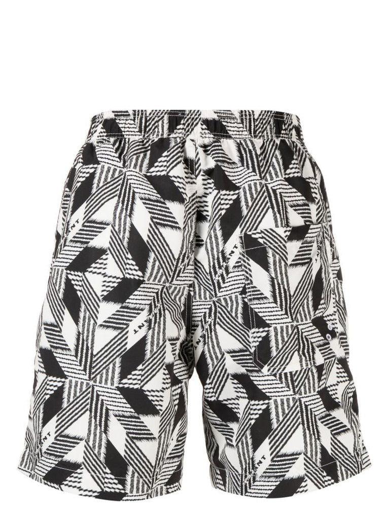 Black Geometric Print Swim Shorts