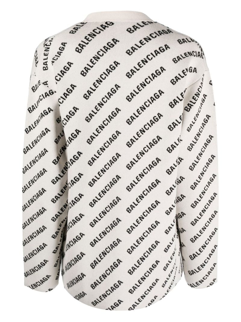 White Logo Intarsia Cardigan