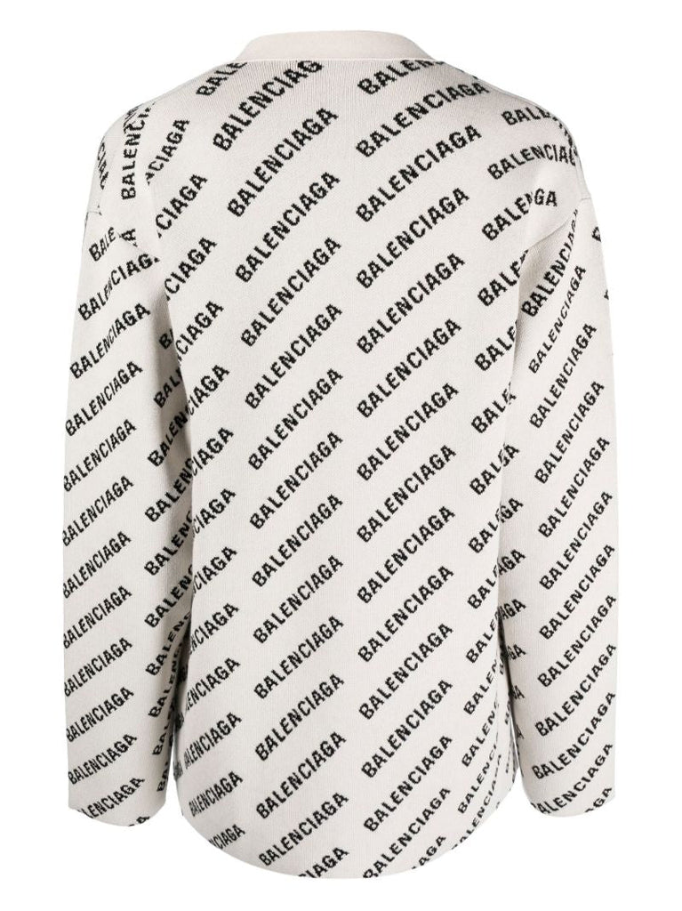 White Logo Intarsia Cardigan