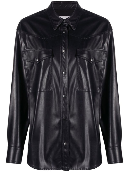 Black Berny Faux Leather Shirt